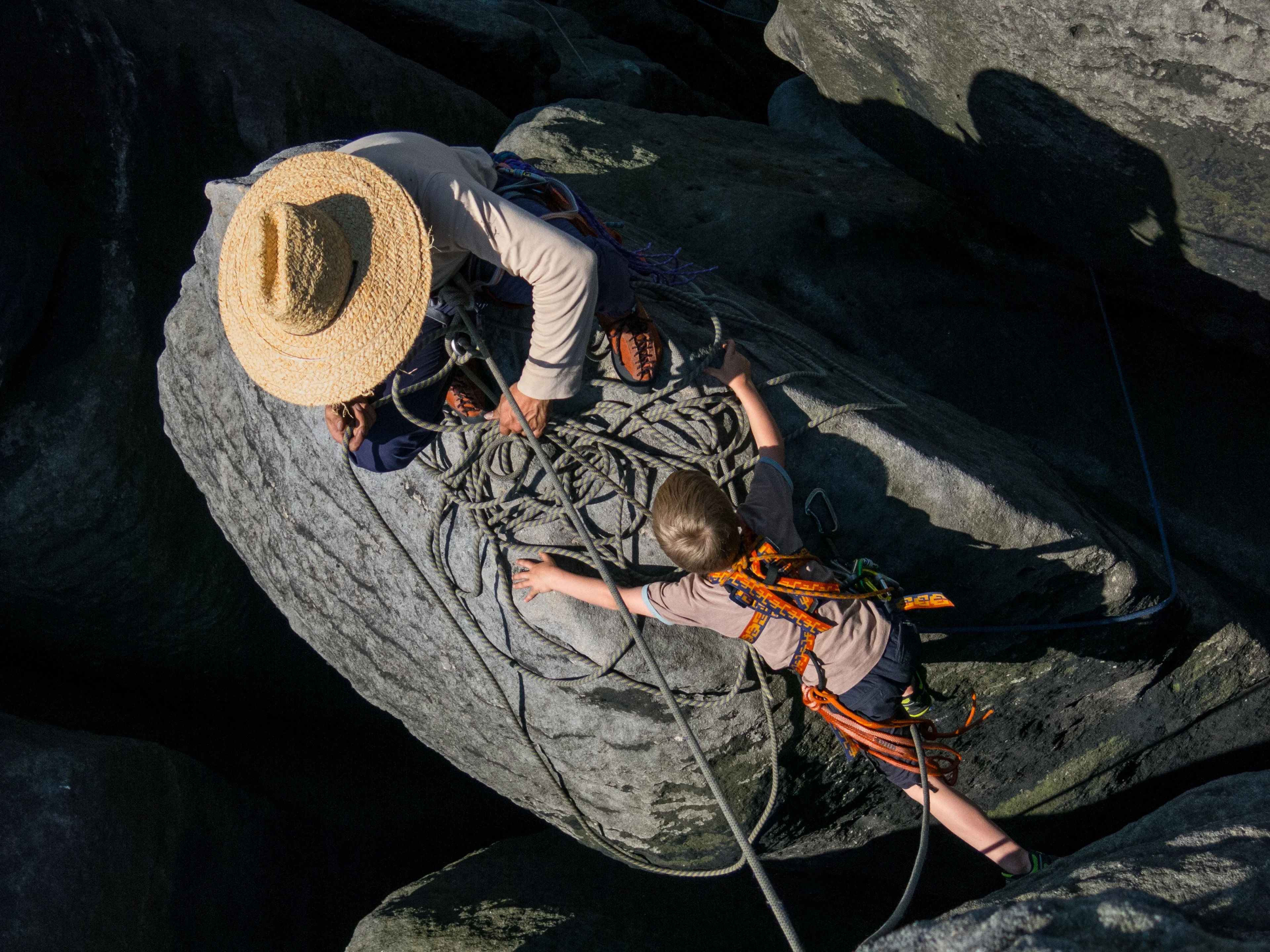 Father, son and a sandstone crag