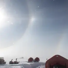 Double halo during field work at NEEM ice core drilling site