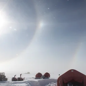 Double halo during field work at NEEM ice core drilling site