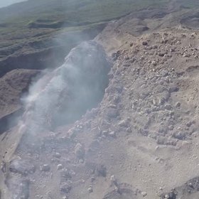 Aerial footage of an explosion at Santiaguito volcano, Guatemala