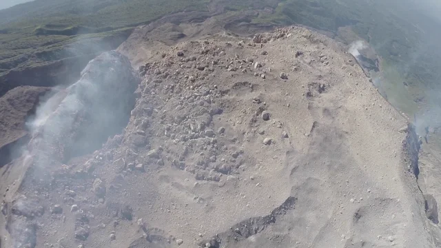 Aerial footage of an explosion at Santiaguito volcano, Guatemala
