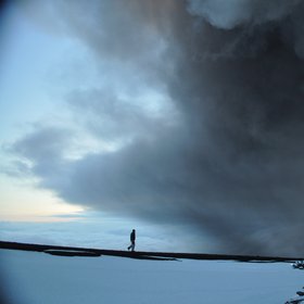 Walking on the glacier under the ash plume