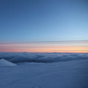 When the sea of clouds meets the sea ice at sunset