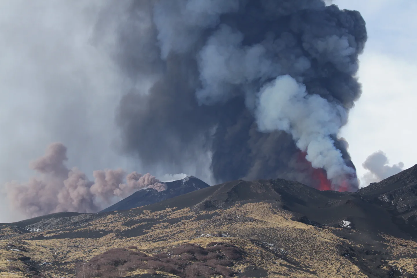 Colorful rainbow on the sky above Etna