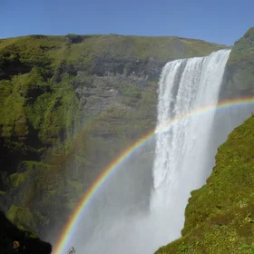 Skógafoss waterfall on a sunny day