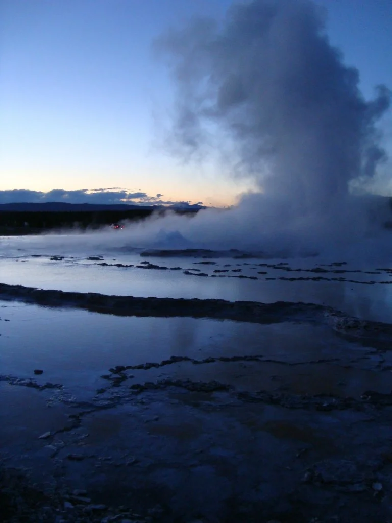 Dusk at Great Fountain Geyser, Yellowstone NP