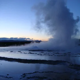 Dusk at Great Fountain Geyser, Yellowstone NP