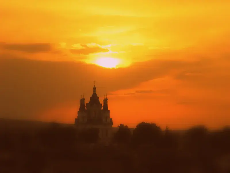 Church in sunset light in Kamianets-Podilskyi