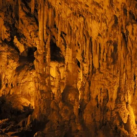 Stalagmites and stalagtites in Perama cave