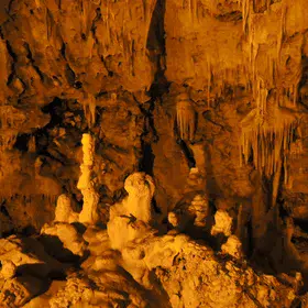 Stalagmites and stalagtites in Perama cave