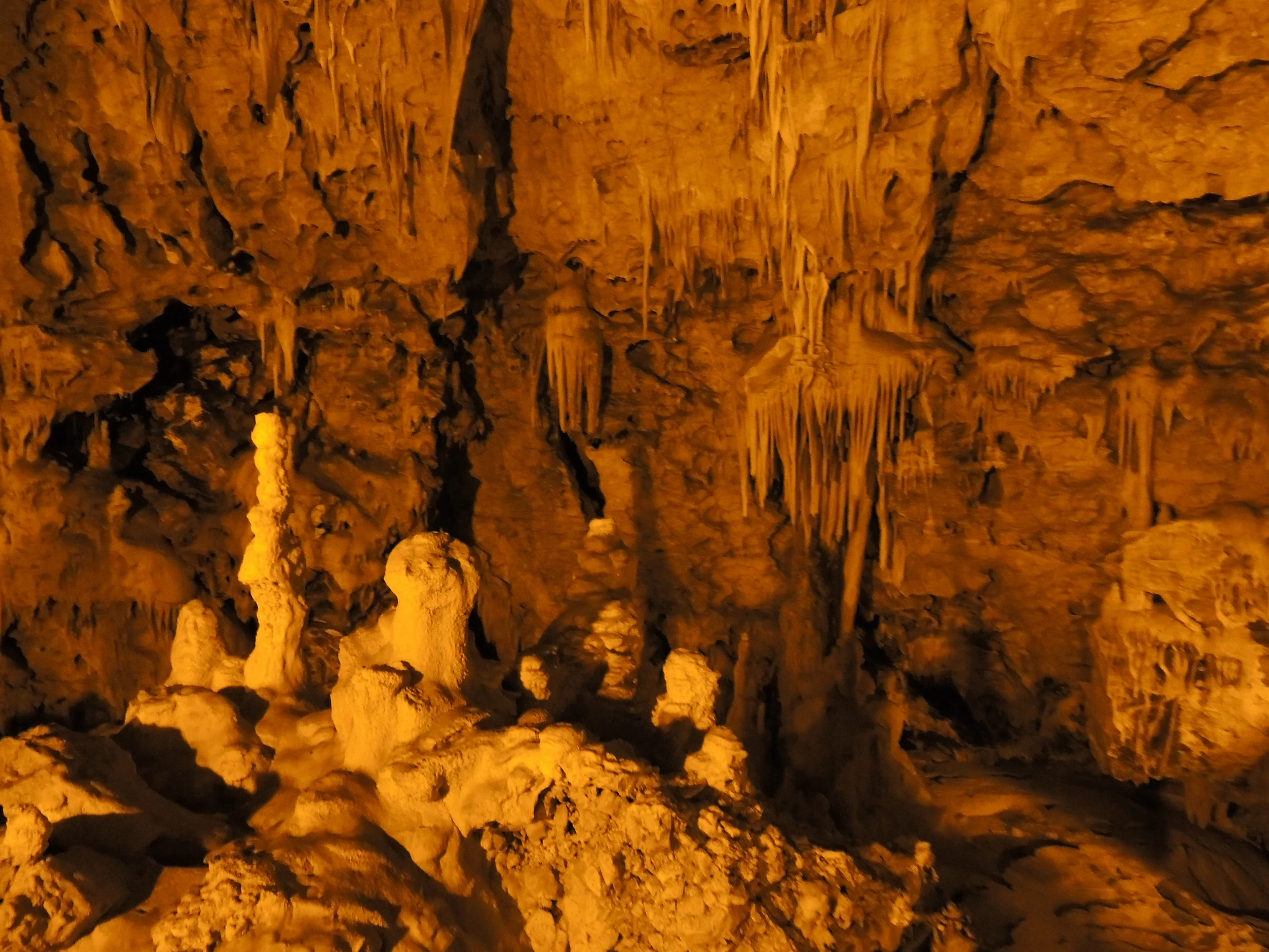 Stalagmites and stalagtites in Perama cave