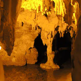 Stalagmites and stalagtites in Perama cave
