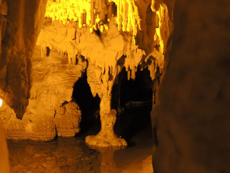 Stalagmites and stalagtites in Perama cave