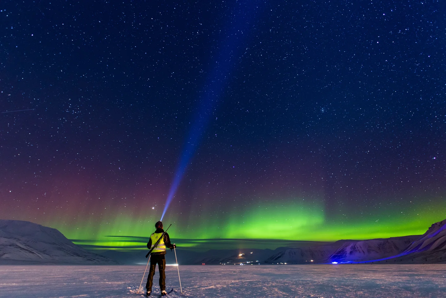 Arctic night skiing - Longyearbyen, Svalbard