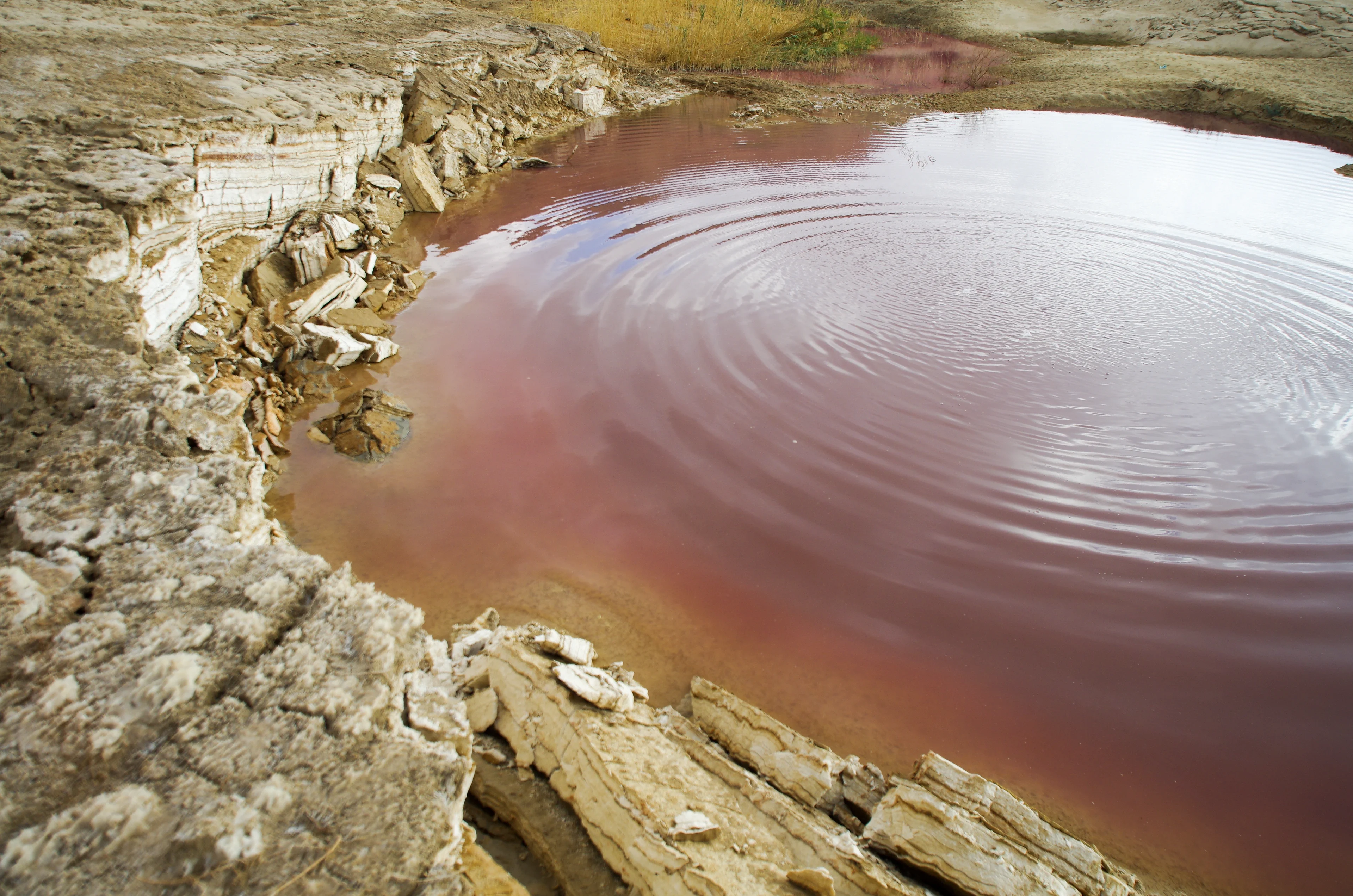 Reddish sinkhole at the Dead Sea