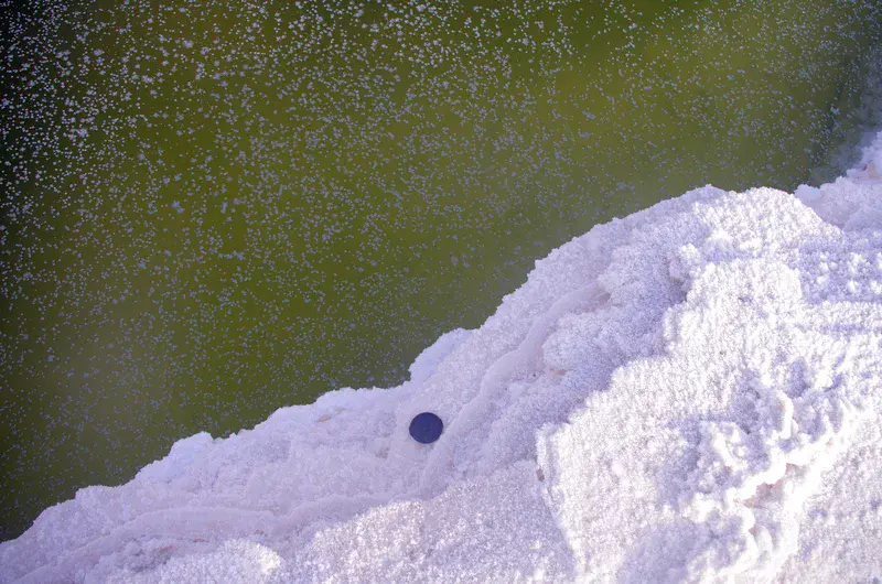 Salt crystals floating in a sinkhole