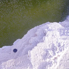 Salt crystals floating in a sinkhole