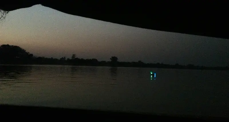 Balloons with LEDs on a GPS drifter floating down the Chindwin river in Myanmar