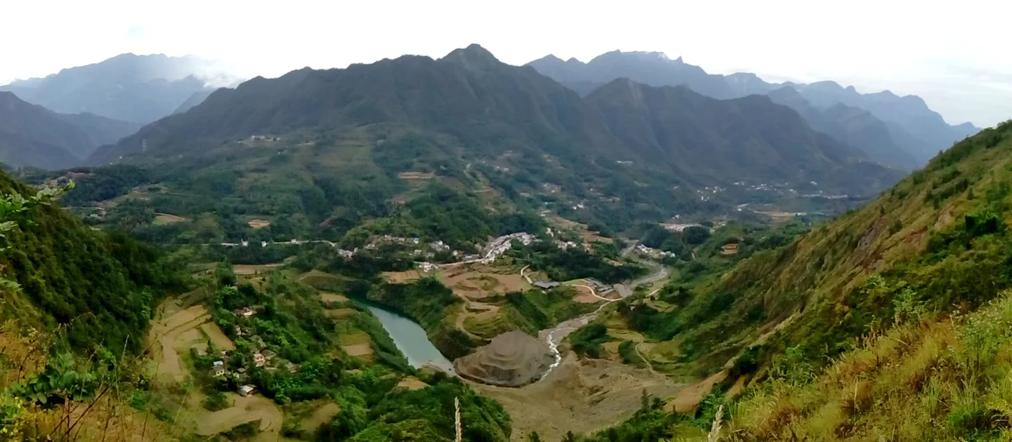 View from a landslide in the Longmenshan Mountains, China