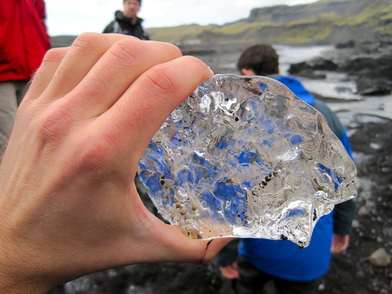 Icelandic glacier ice melting in our hands