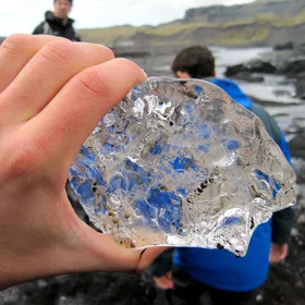 Icelandic glacier ice melting in our hands