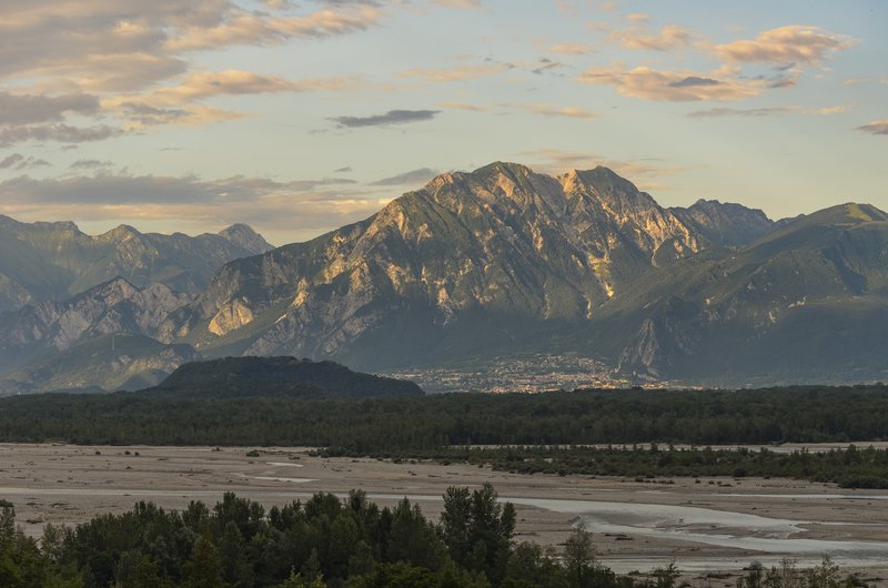 Valley of the river Tagliamento at sunset