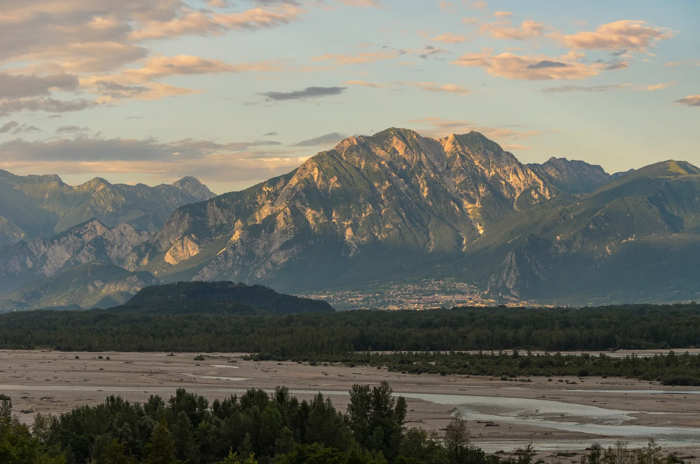 Valley of the river Tagliamento at sunset