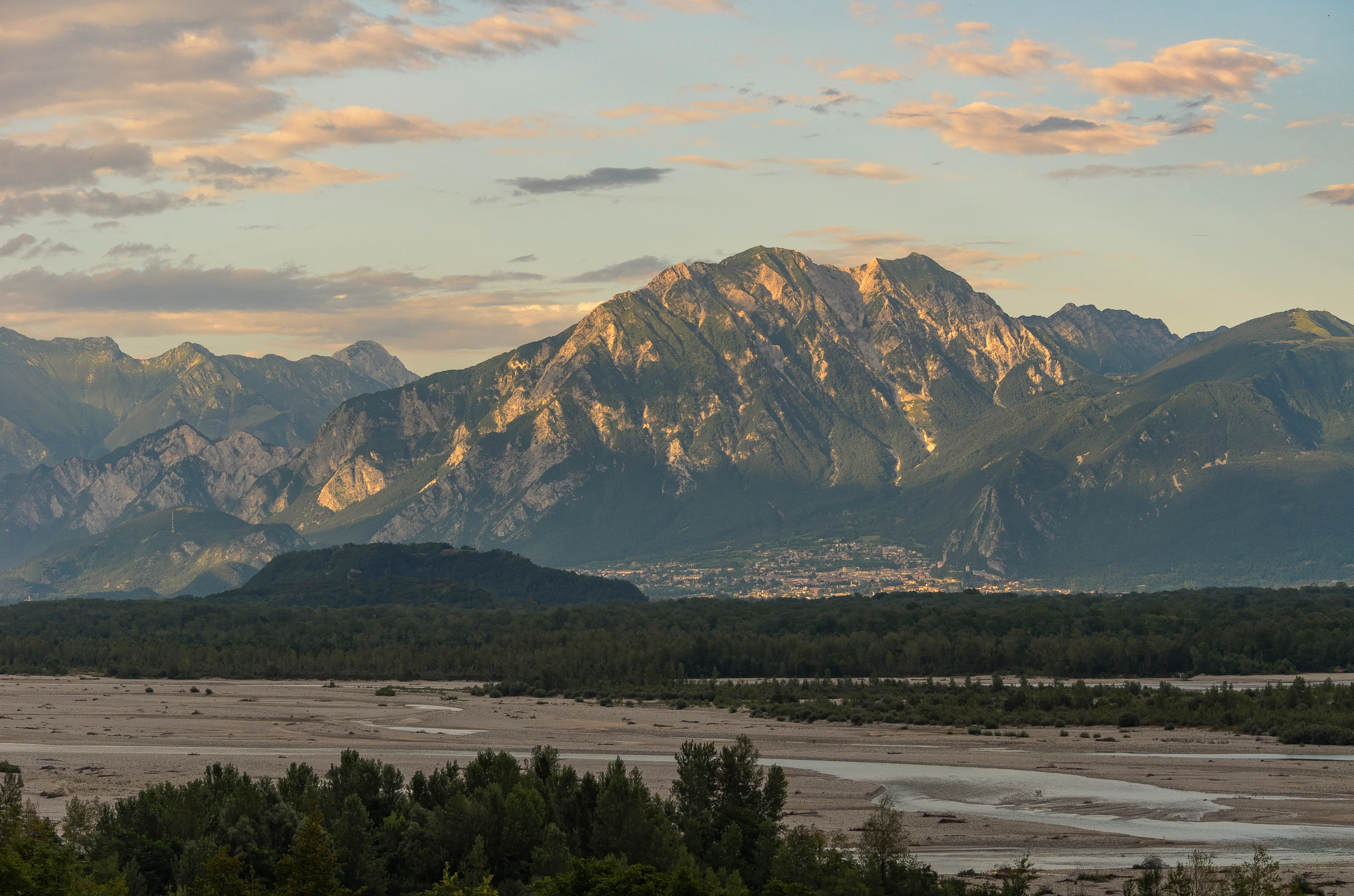 Valley of the river Tagliamento at sunset