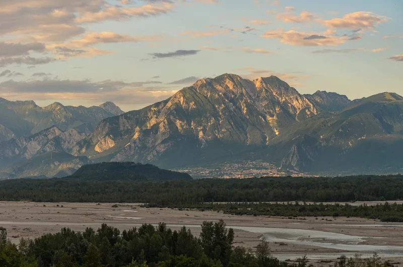 Valley of the river Tagliamento at sunset