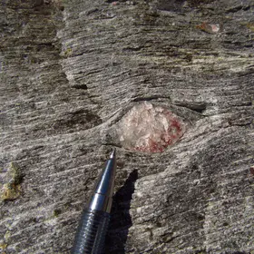 Deformed augen-like clast, Punta Bianca, La Spezia