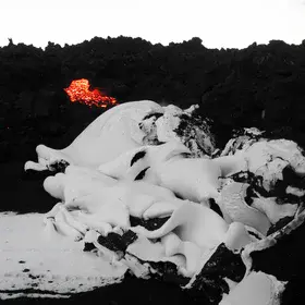 Snow folded by advancing lava
