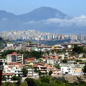 View over Naples to Mount Vesuvius