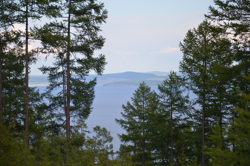 Different feeling. Blue lake from back of forest curtain.
