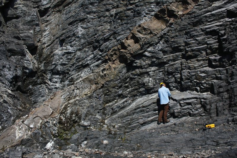 Mesozoic Lamprophyre dyke crosscutting Ordovician sediments near Leading Tickles, Newfoundland, Canada