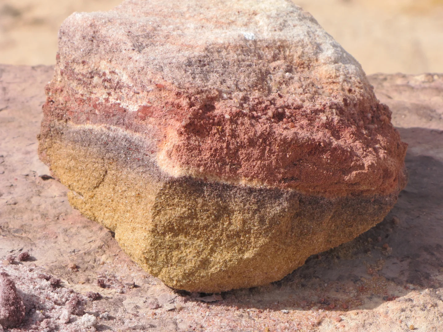 A stone with colored layers of sand from the Jurassic period