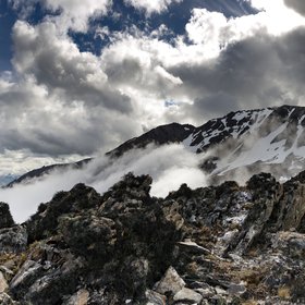 Cloudy mountain ridge in Tierra del Fuego