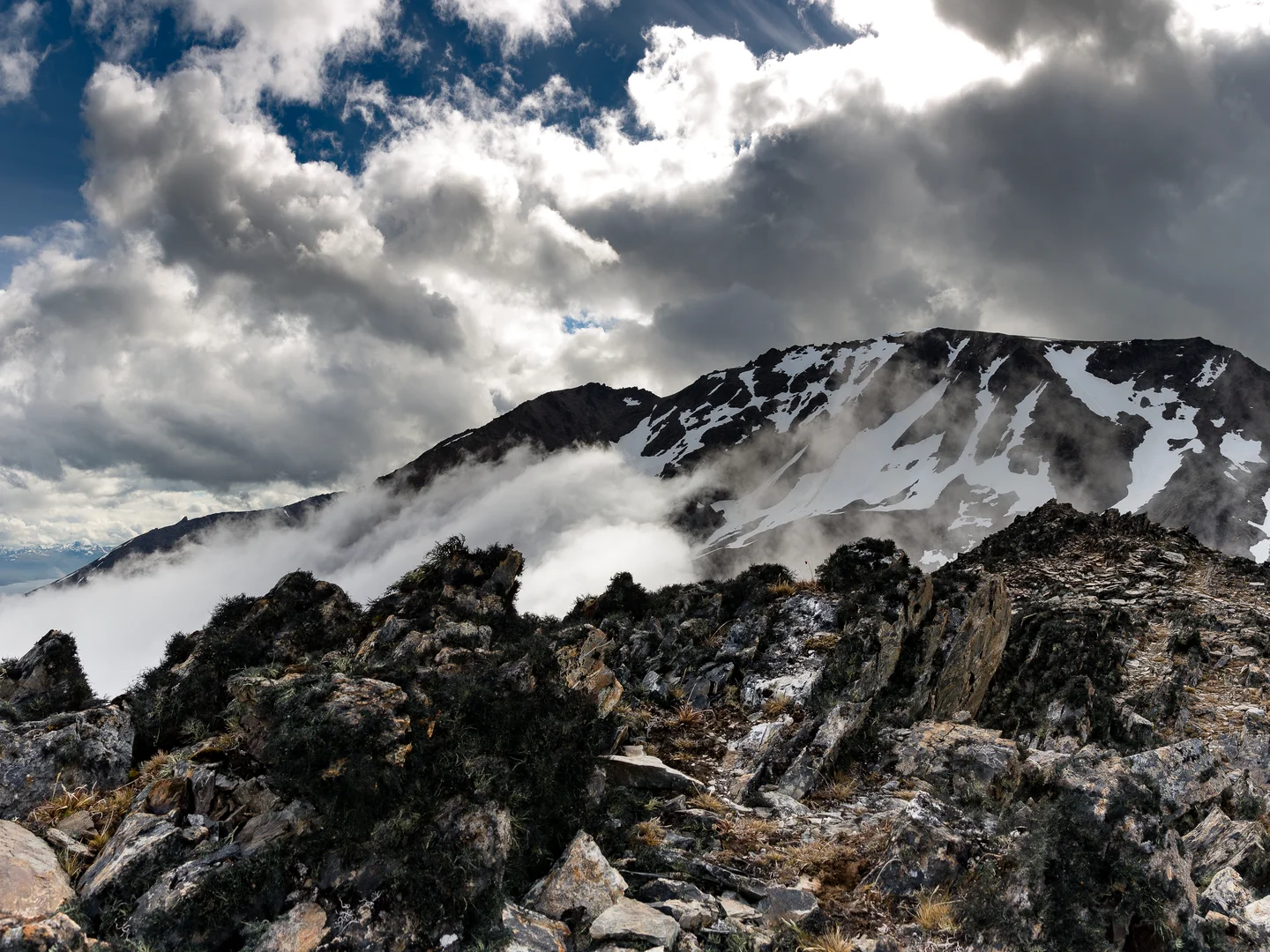 Cloudy mountain ridge in Tierra del Fuego