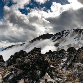 Cloudy mountain ridge in Tierra del Fuego