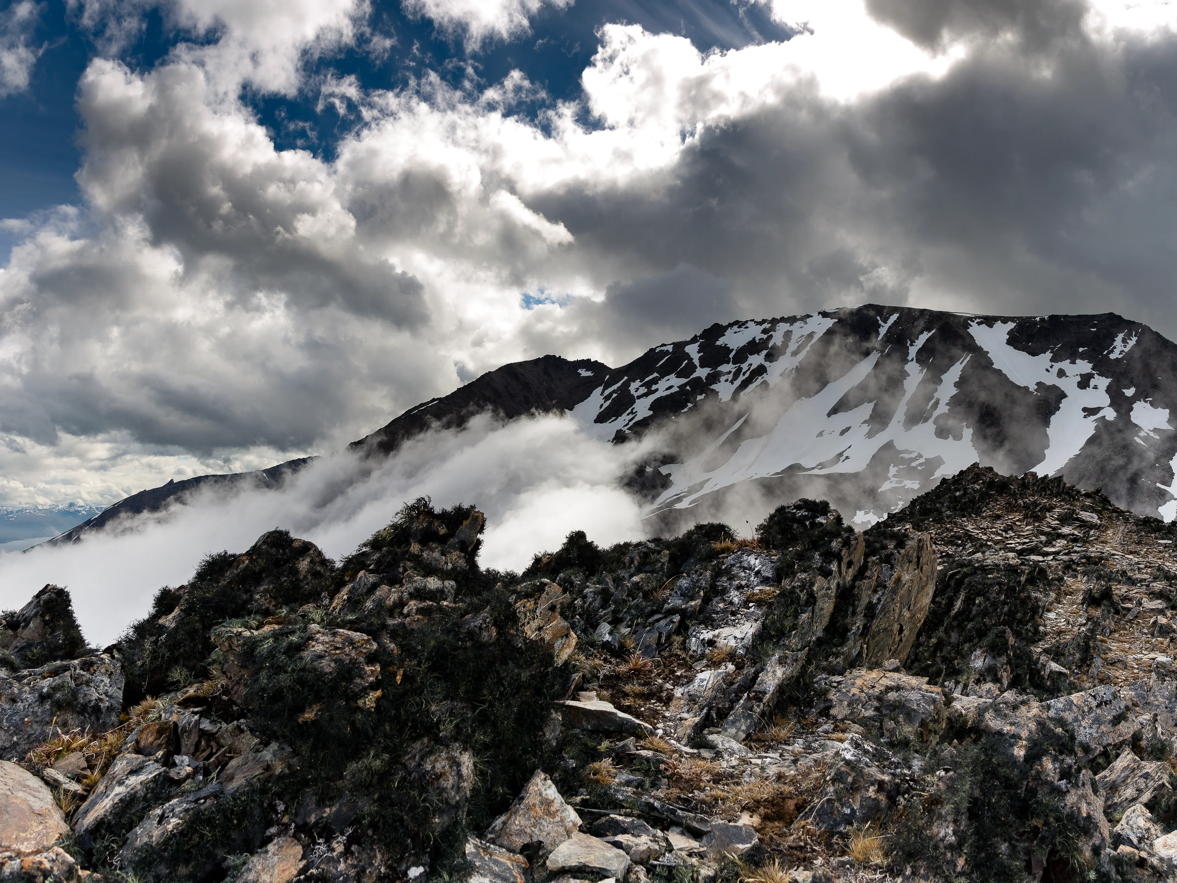 Cloudy mountain ridge in Tierra del Fuego