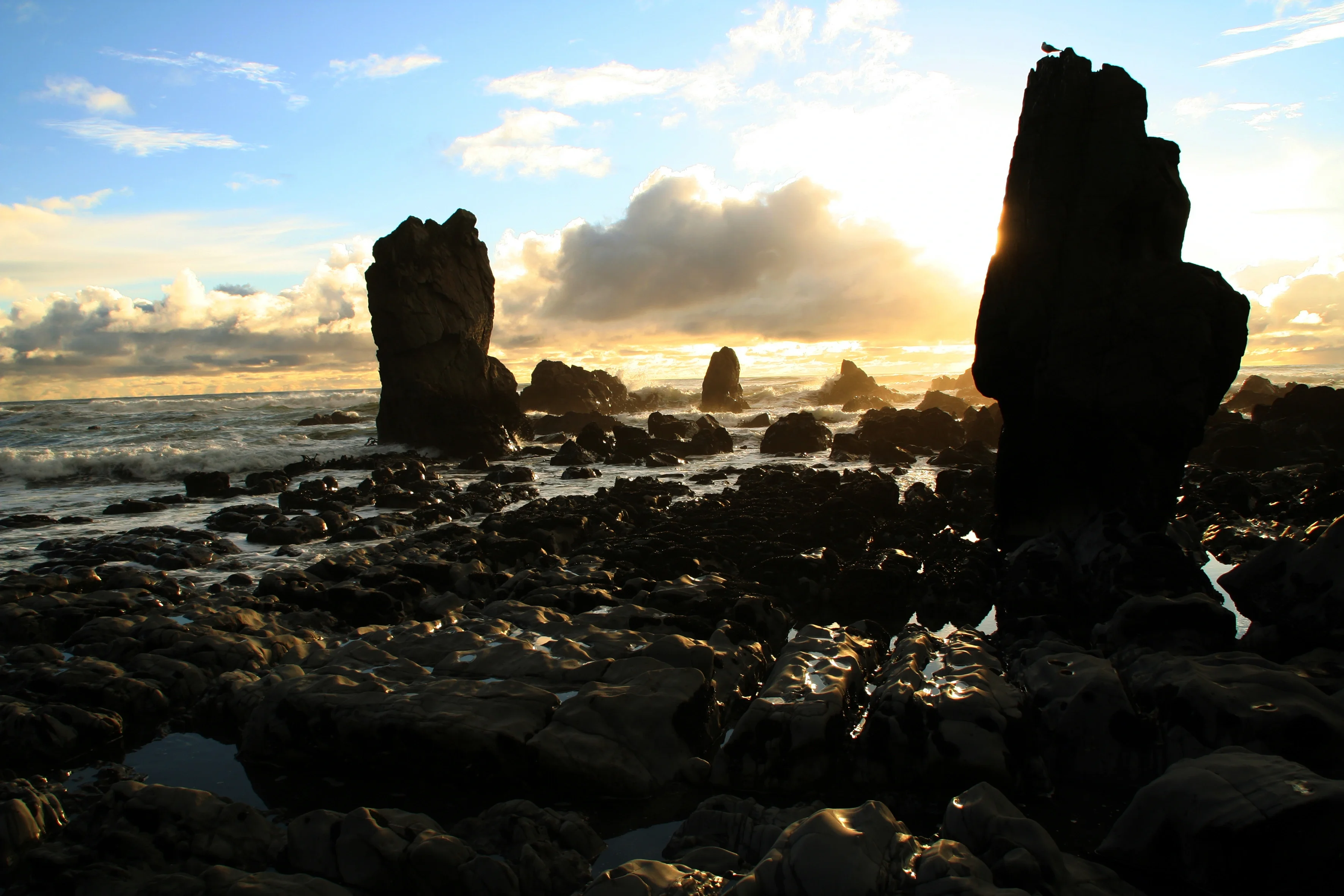 Sundown after rough weather at the coast