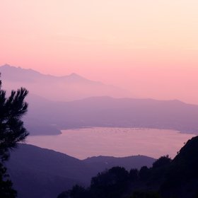 Purple coastline at twilight