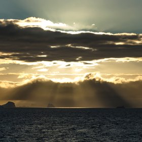 Icebergs at sunset in Antarctica