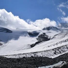 Cracked skin of the Allalin glacier