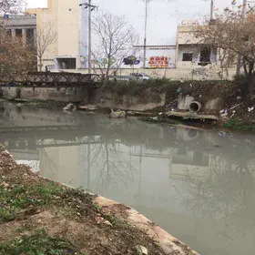 Kifisos river near houses at Athens, Greece
