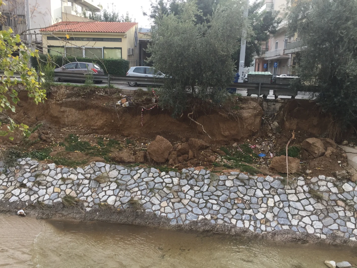 Kifisos River near houses at Athens, Greece