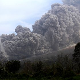 Pyroclastic flow and dust tornado, Sinabung, Indonesia (2015)