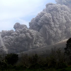Pyroclastic flow and dust tornado, Sinabung, Indonesia (2015)