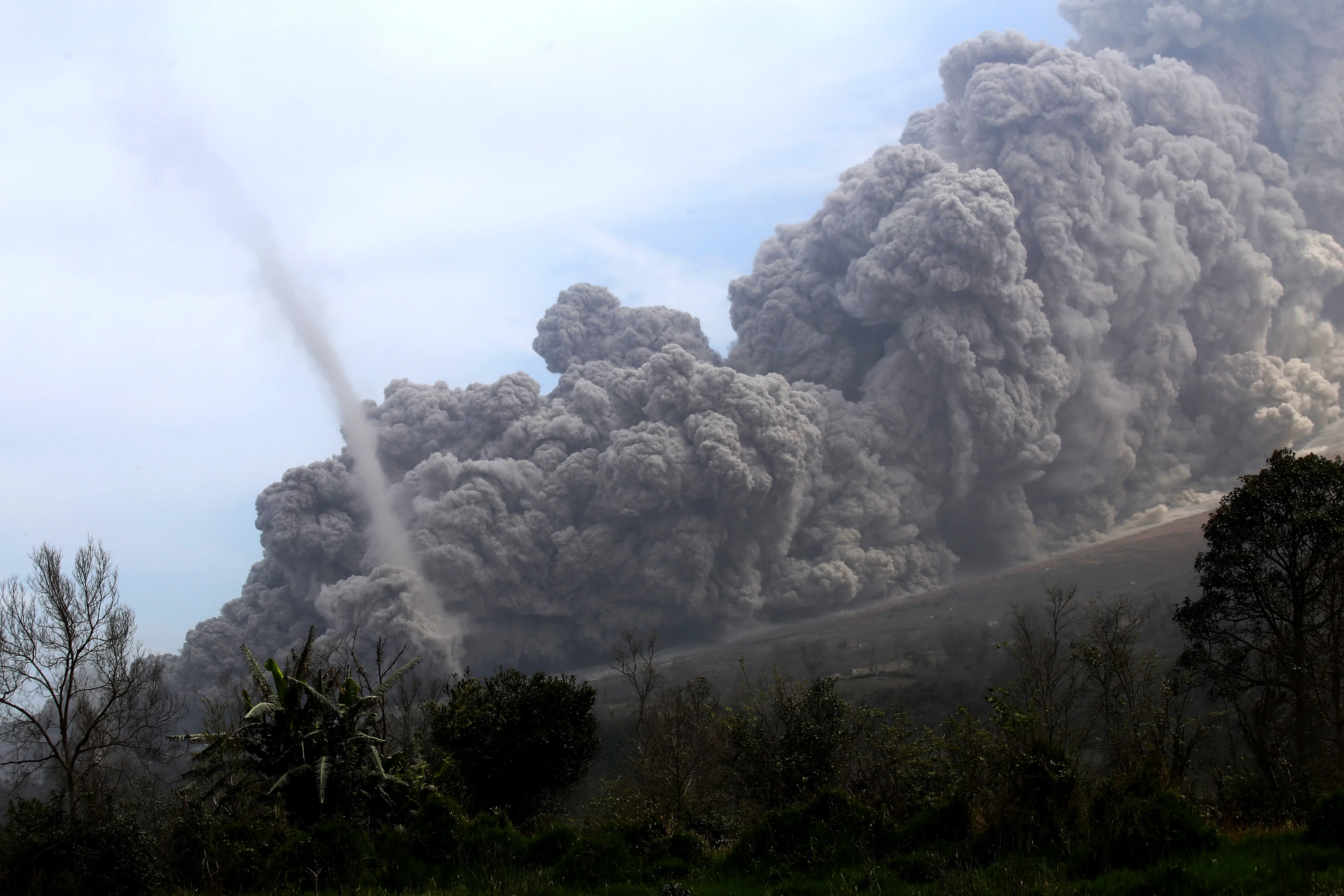 Pyroclastic flow and dust tornado, Sinabung, Indonesia (2015)