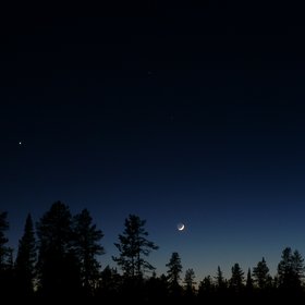 Waxing crescent moon with Venus and Jupiter