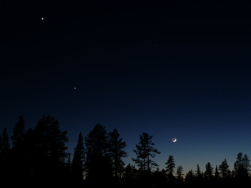 Waxing crescent moon with Venus and Jupiter